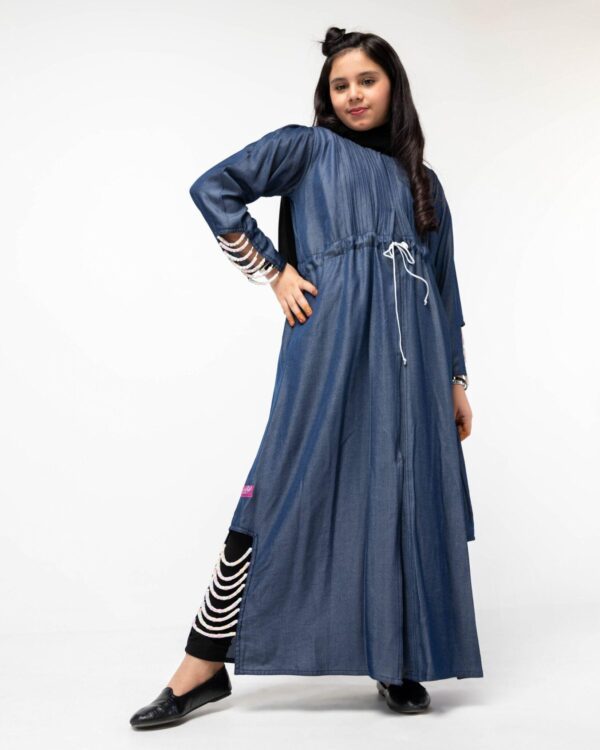 5-10082 عباية شيهانه جينز أزرق مطرزة