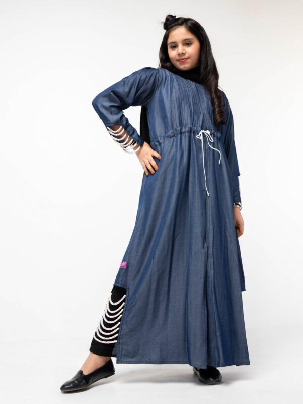 5-10082 عباية شيهانه جينز أزرق مطرزة