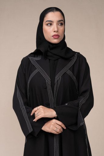 4-10027 عباية شيهانه جاكيت كريب بتحديد ابيض