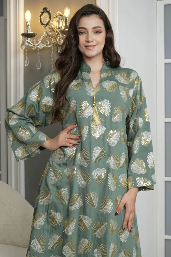 G-0205-3-1024x1536 9-10286 جلابيه اخضر بترتر كامل على شكل ورق شجر
