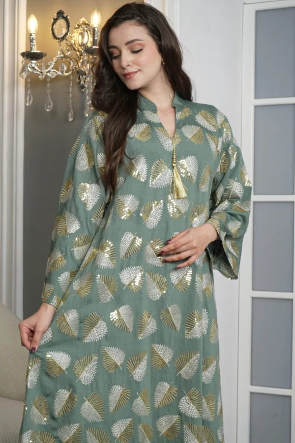 G-0205-4-1024x1536 9-10286 جلابيه اخضر بترتر كامل على شكل ورق شجر