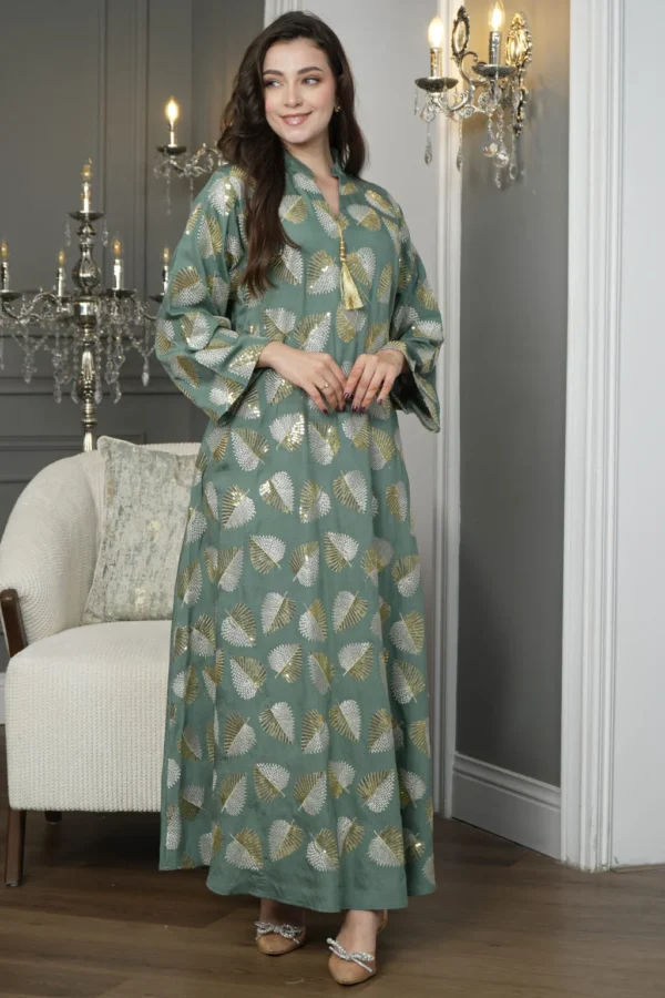 G-0205-5-1024x1536 9-10286 جلابيه اخضر بترتر كامل على شكل ورق شجر