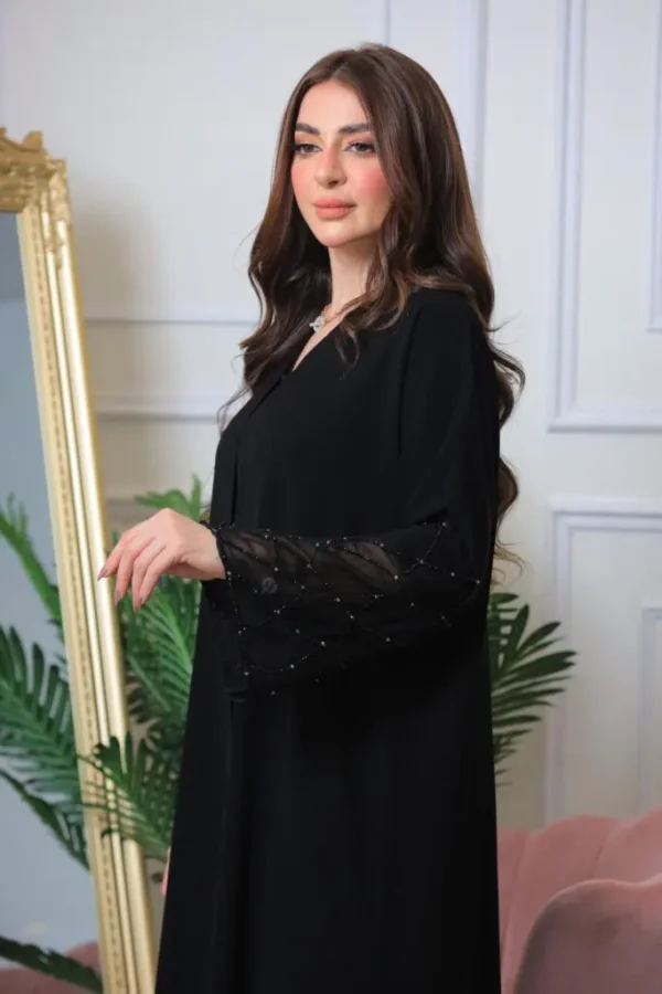 2-10297 عبايه شيهانه تطريز كم اسود