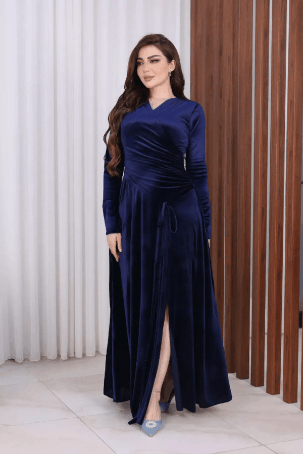فستان شيهانه مخمل لون ازرق