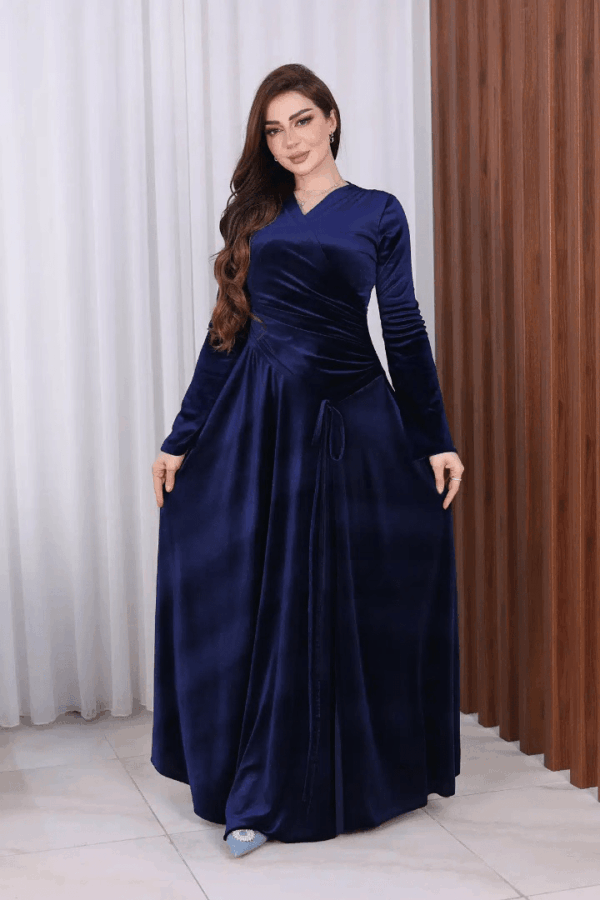 فستان شيهانه مخمل لون ازرق